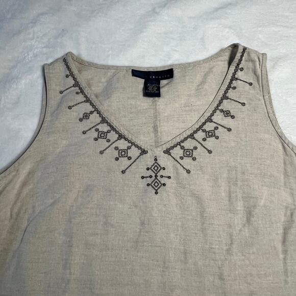 Venezia V-Neck Sleeveless Blouse Size 14/16 Cotton Linen Blend Floral Embroidery - Picture 3 of 6